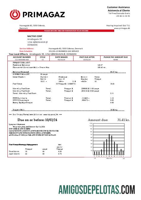 Denmark Primagaz Denmark Gas bisnis Tagihan Tagihan in Word and PDF format desain