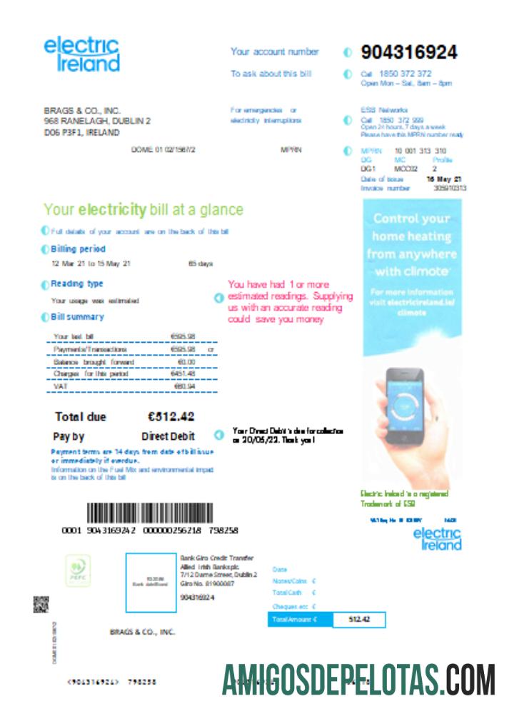 Electric Irlandia Tagihan bisnis Tagihan SCR desain