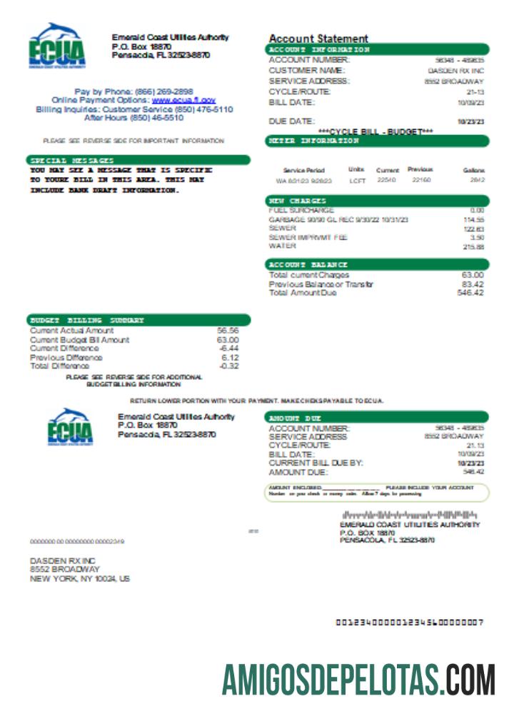 Emerald Coast Utilities Authority (ECUA) Tagihan bisnis Tagihan, SCR desain