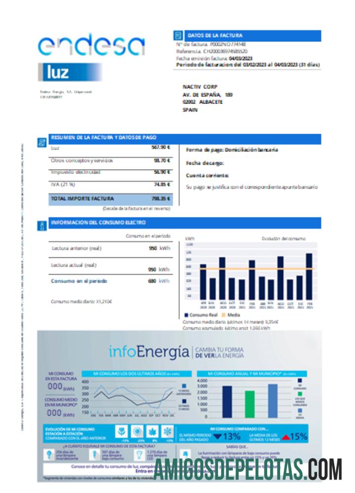 Endesa luz Tagihan bisnis Tagihan SCR sampel