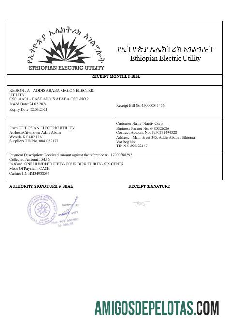 Ethiopian electric bisnis Tagihan Tagihan in wordand PDF formats1 sampel