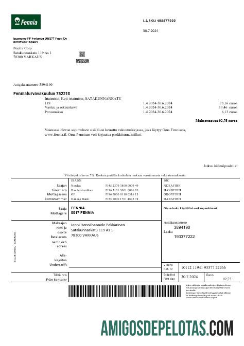 Realistis Finlandia Fennia asuransi Perusahaan bisnis Tagihan templat in Word and PDF formats1