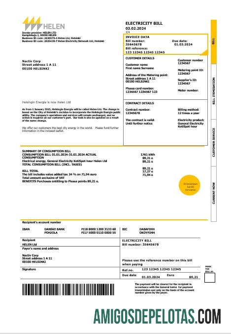 Realistis Finlandia HELEN bisnis Tagihan Tagihan templat in Word and PDF format