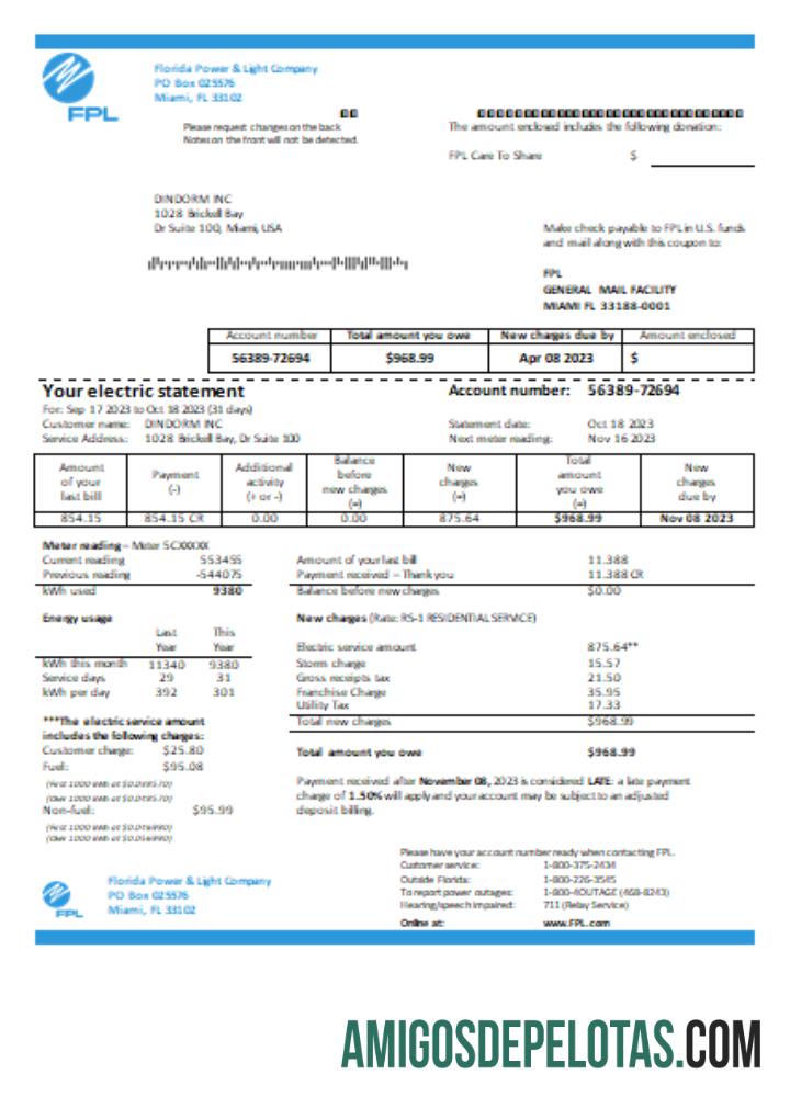 Florida Power & Light Perusahaan (FPL) Listrik Tagihan bisnis Tagihan SCR desain