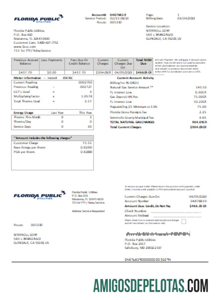Florida Public Utilities Tagihan bisnis Tagihan, SCR pratinjau