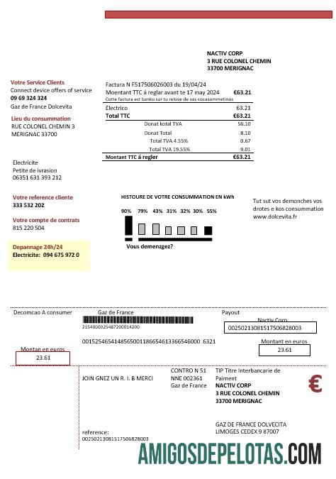 Profesional Prancis Gaz de Prancis Dolcevita bisnis Tagihan Tagihan templat in Word and PDF formats1