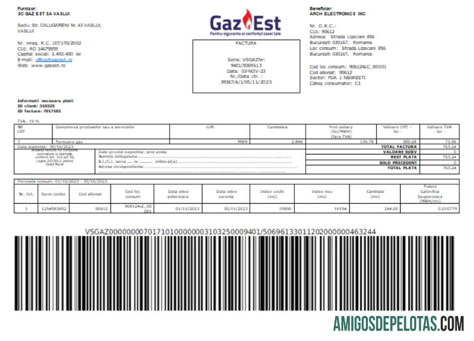 Gaz Est S.A. Tagihan bisnis Tagihan, SCR templat