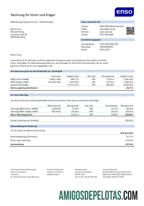 Profesional Jerman ENSO rechnung fu╠êr strom und erdgas bisnis Tagihan Tagihan templat in Word and PDF formats1