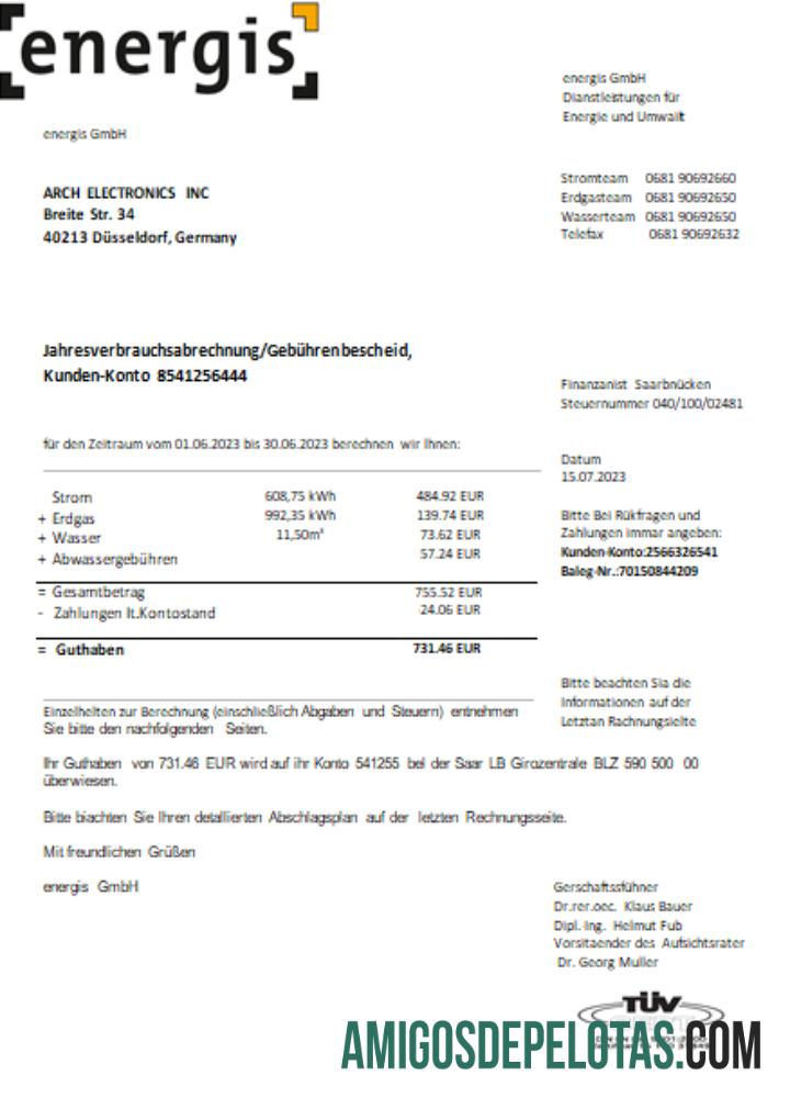 Jerman Energis Tagihan bisnis Tagihan, SCR sampel