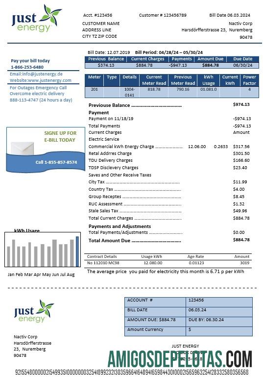 Berkualitas Jerman Just Energy bisnis Tagihan Tagihan templat in Word and PDF format