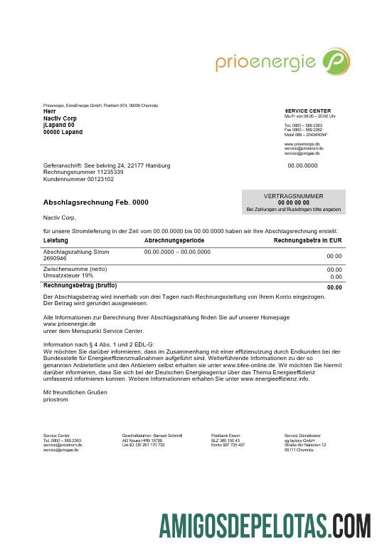 Dapat Diedit Jerman Prioenergie proof of address bisnis Tagihan Tagihan templat in Word and PDF format