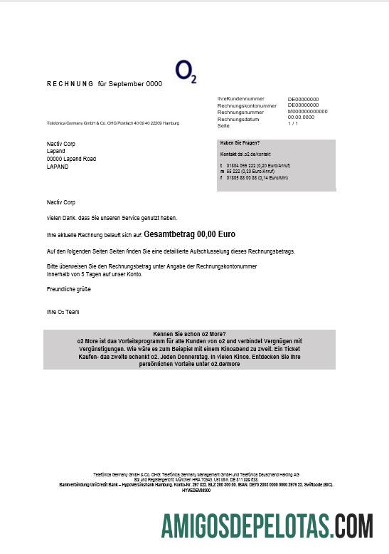 Berkualitas Jerman RECHNUNG O2 bisnis Tagihan Tagihan templat in Word and PDF format