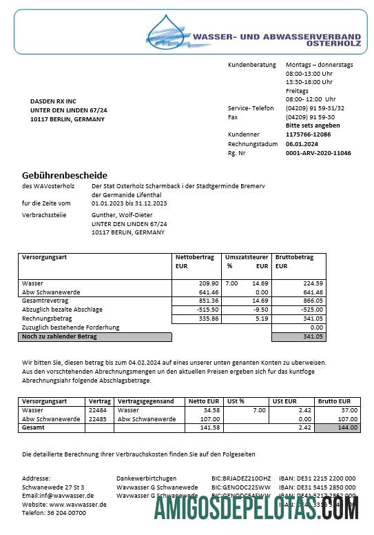 Dapat Diedit Jerman Wavwasser bisnis Tagihan Tagihan templat in Word and PDF format
