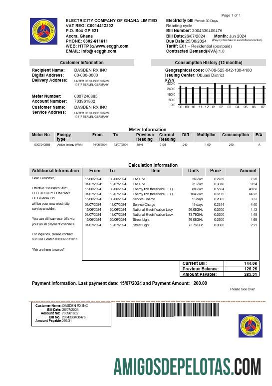 Dapat Diedit Ghana Listrik Perusahaan of Ghana bisnis Tagihan Tagihan templat in Word and PDF format