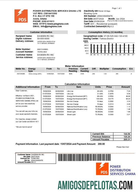 Dapat Diedit Ghana PDS Listrik bisnis Tagihan Tagihan templat in Word and PDF format