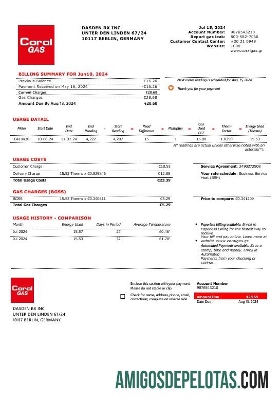 Dapat Diedit Yunani CORAL Gas bisnis Tagihan Tagihan templat in Word and PDF format