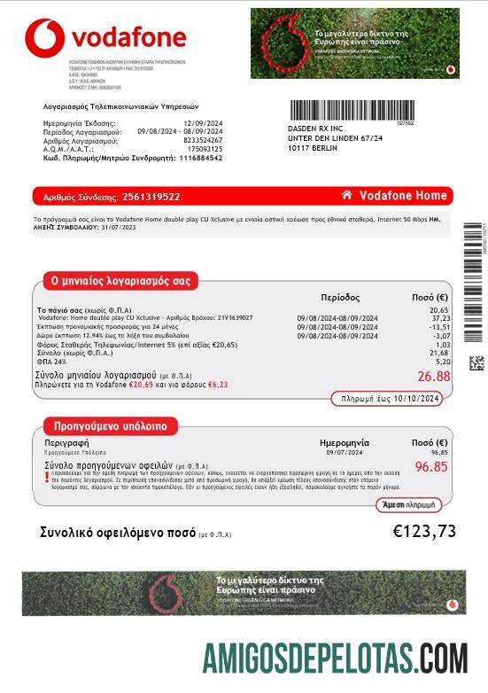 Berkualitas Yunani Vodafone Yunani bisnis Tagihan Tagihan Word and PDF templat