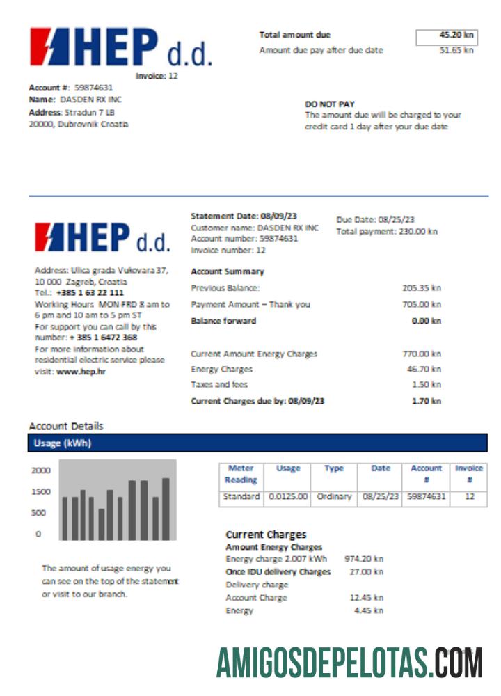 Hrvatska Elektroprivreda Listrik Tagihan bisnis Tagihan, SCR sampel