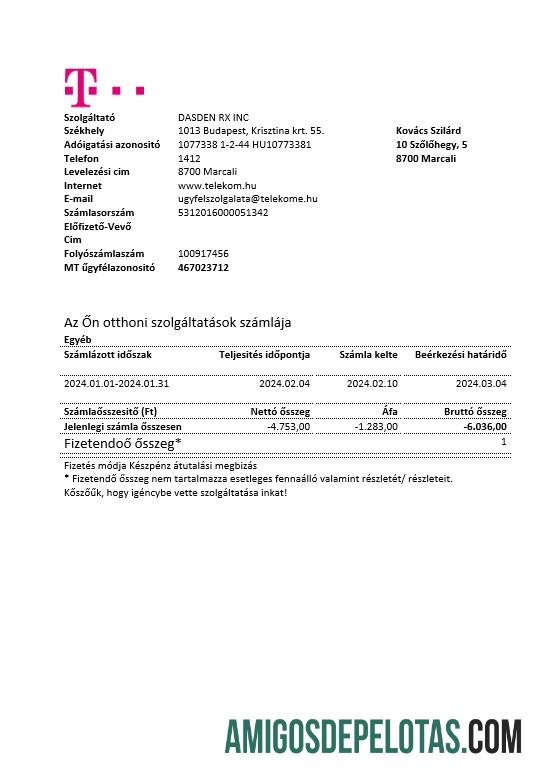 Dapat Diedit Hungaria Magyartel bisnis Tagihan Tagihan templat in Word and PDF format, fully Dapat Diedit