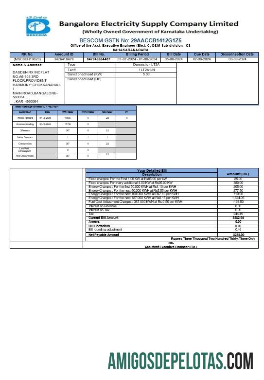 Berkualitas India BESCOM bisnis Tagihan Tagihan Word and PDF templat ca╠üc trang ─æa╠â xo╠üa