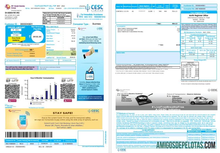 Dapat Diedit India CESC LIMITED bisnis Tagihan Tagihan Word and PDF templat, versi 2 ca╠üc trang ─æa╠â xo╠üa