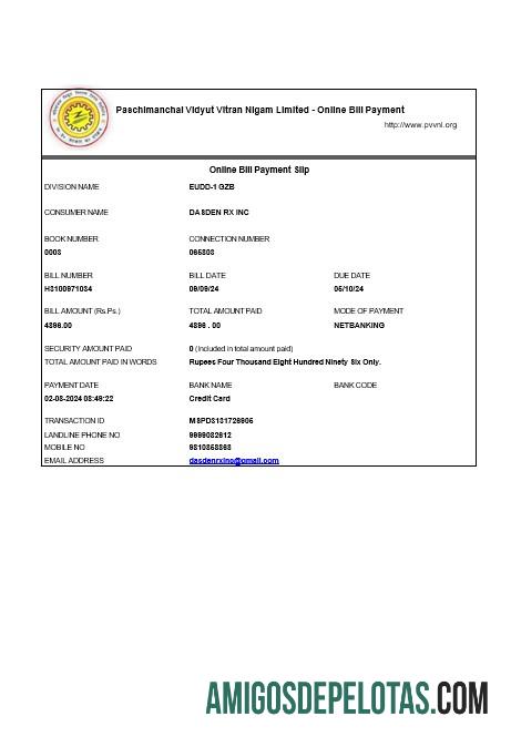 Premium India PVVNL bisnis Tagihan Tagihan Word and PDF templat