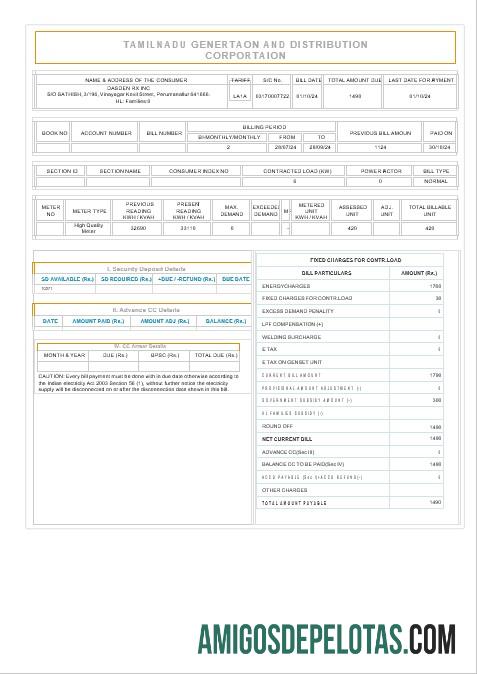 Realistis India TAMILNADU bisnis Tagihan Tagihan Word and PDF templat