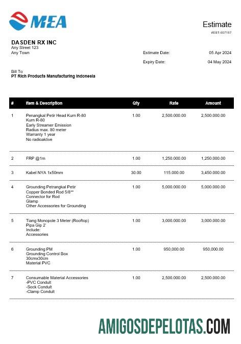 Profesional Indonesia MEA bisnis Tagihan Tagihan Word and PDF templat