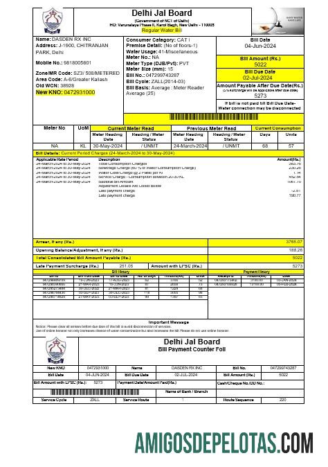 Dapat Diedit INIDA DELHI JAL BOARD bisnis Tagihan Tagihan Word and PDF templat
