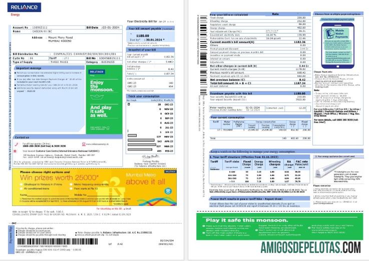Dapat Diedit India Reliance Energy bisnis Tagihan Tagihan Word and PDF templat, 2 pages