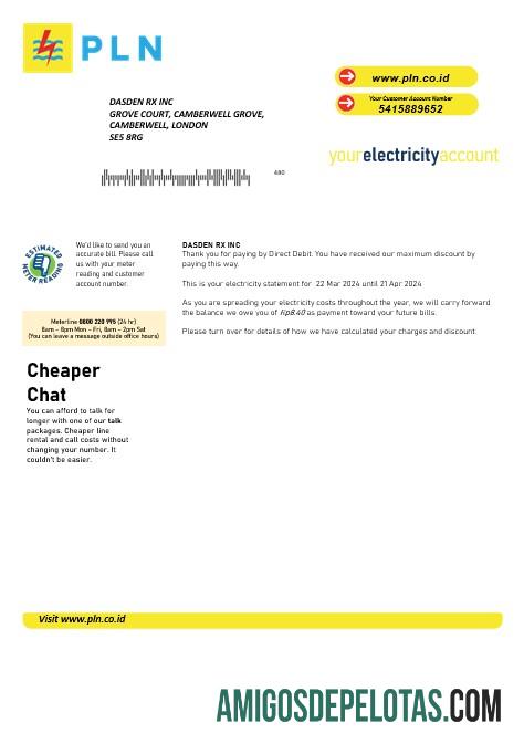 Realistis Indonesia PLN Listrik bisnis Tagihan Tagihan templat in Word and PDF format