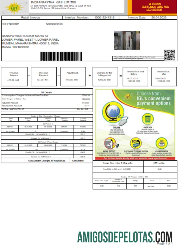 Indraprastha Gas Limited (IGL)Tagihan bisnis Tagihan, SCR desain