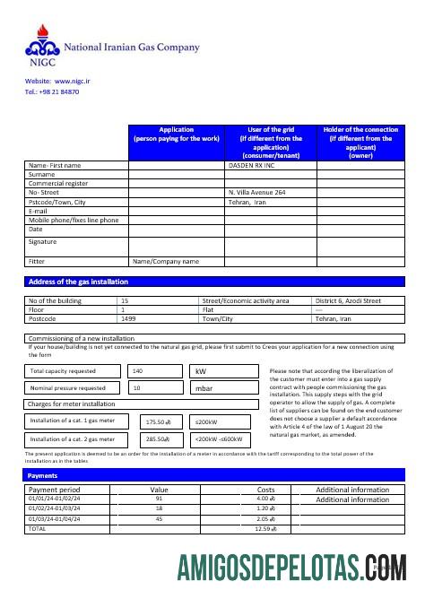 Dapat Diedit Iran nasional Iranian Gas Perusahaan Gas bisnis Tagihan Tagihan templat in Word and PDF format