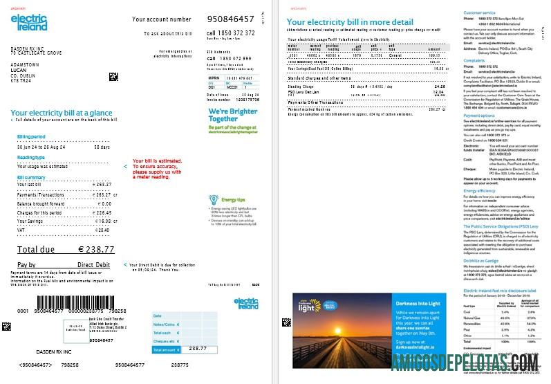 Realistis Irlandia Electric Irlandia bisnis Tagihan Tagihan templat in Word and PDF format, 2 pages
