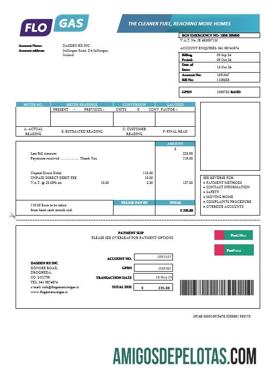 Realistis Irlandia Flogas Natural Gas bisnis Tagihan Tagihan templat in Word and PDF format