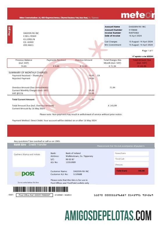 Dapat Diedit Irlandia Meteor bisnis Tagihan Tagihan templat fully Dapat Diedit in PSD format