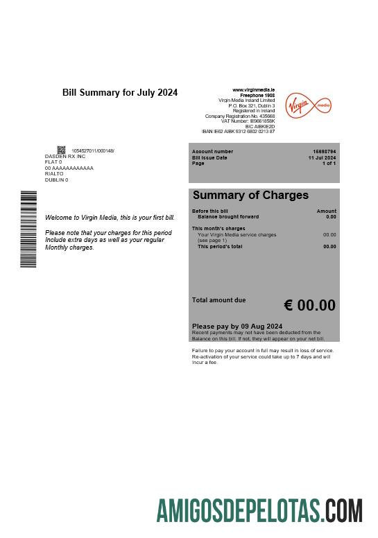 Premium Irlandia Virgin Media bisnis Tagihan Tagihan templat Dapat Diedit in Word and PDF, versi 1