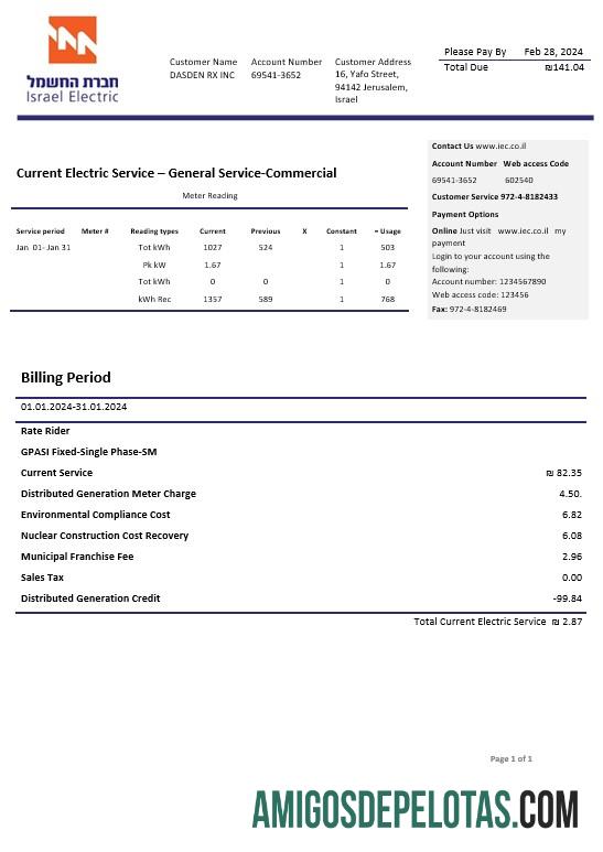Dapat Diedit Israel Electric Corporation bisnis Tagihan Tagihan templat in Word and PDF format