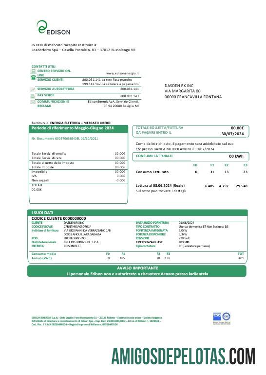 Premium Italia Edison bisnis Tagihan Tagihan templat in Word and PDF format, good for address prove