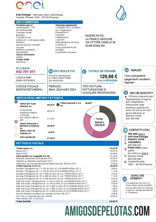 Dapat Diedit Italia Enel Energia bisnis Tagihan Tagihan templat in Word and PDF format