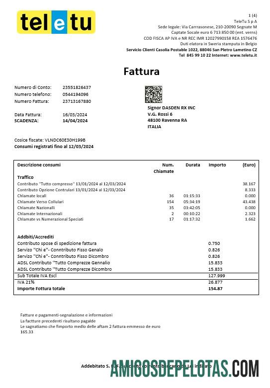 Profesional Italia TeleTu bisnis Tagihan Tagihan templat in Word and PDF format