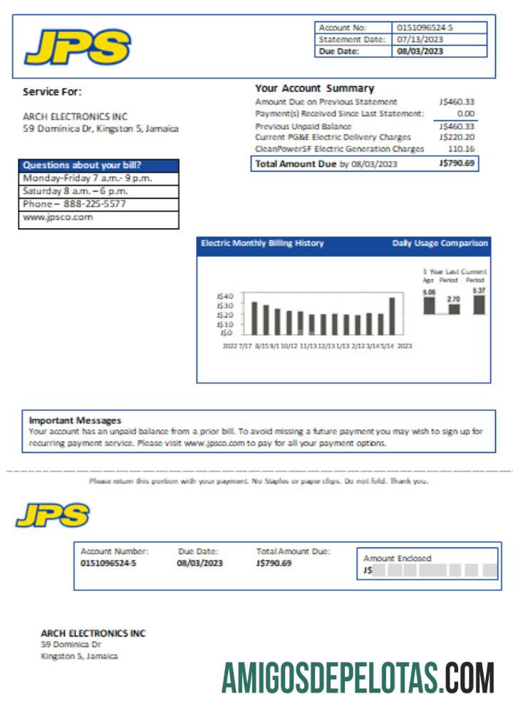 Jamaika Public layanan Co Ltd (JPS) Listrik Tagihan bisnis Tagihan, SCR desain