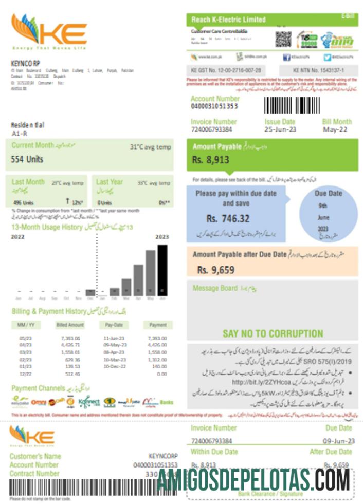 K Electric (KE) Listrik Tagihan bisnis Tagihan, Halaman 1, SCR pratinjau