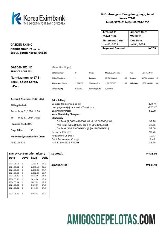 Realistis Korea Eximbank templat in Word and PDF format, good for address prove