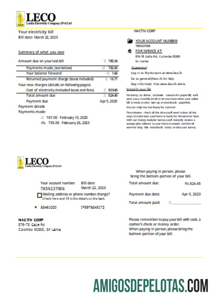 LECO Corporation Listrik bisnis Tagihan, SCR sampel