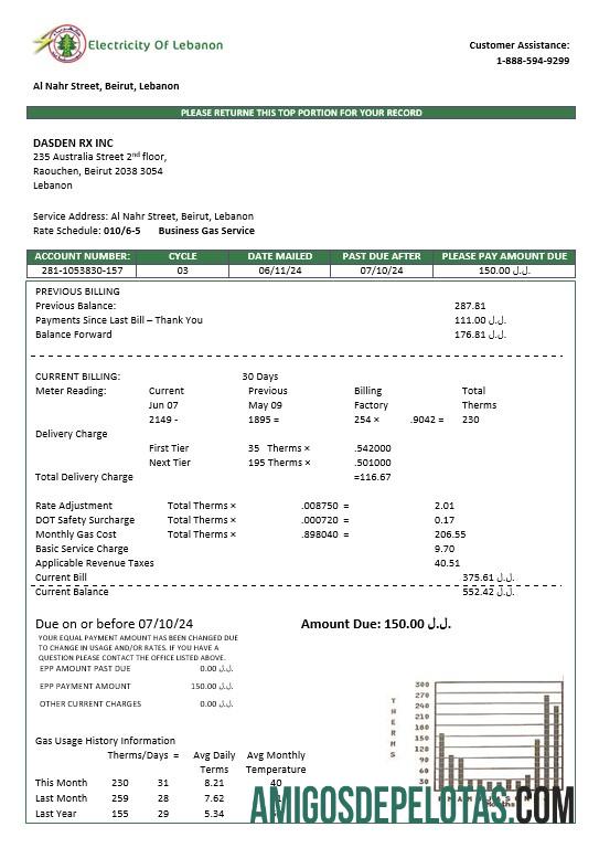 Berkualitas Lebanon Listrik of Lebanon bisnis Tagihan Tagihan templat in Word and PDF format