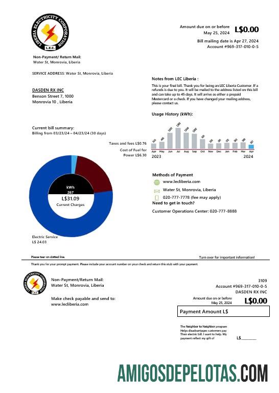 Berkualitas Liberia Listrik Corporation bisnis Tagihan Tagihan templat in Word and PDF format
