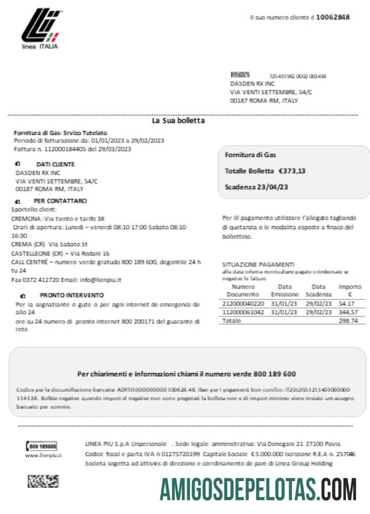 Linea Italia Tagihan bisnis Tagihan, SCR sampel