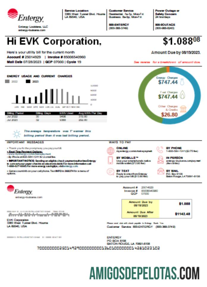 Louisiana Entergy Tagihan bisnis Tagihan SCR templat