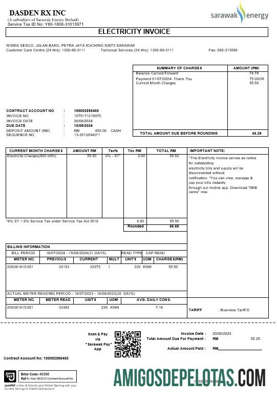 Realistis Malaysia Sarawak Energy bisnis Tagihan Tagihan Word and PDF templat